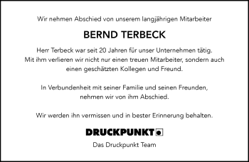 Anzeige von Bernd Terbeck 