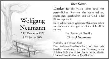 Anzeige von Wolfgang Neumann 