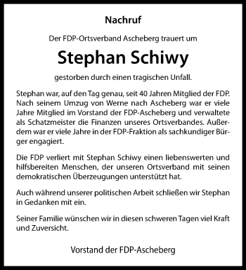 Anzeige von Stephan Schiwy 