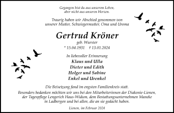 Anzeige von Gertrud Kröner 