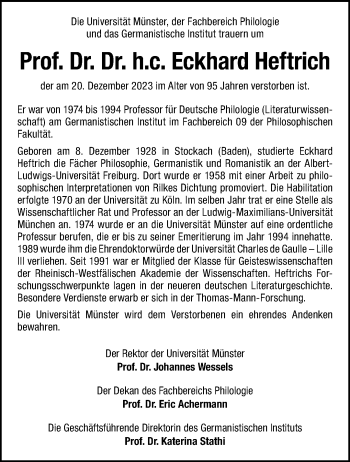Anzeige von Prof. Dr. Dr. H.c. Eckhard Heftrich 