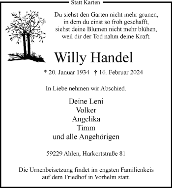 Anzeige von Willy Handel 