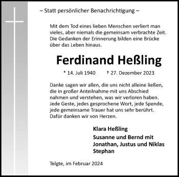 Anzeige von Ferdinand Heßling 