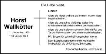 Anzeige von Horst Wallkötter 