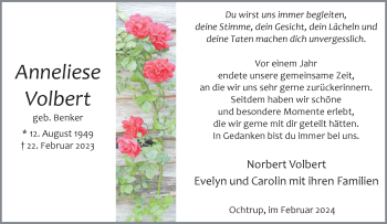 Anzeige von Anneliese Volbert 