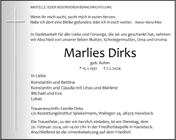 Anzeige von Marlies Dirks 