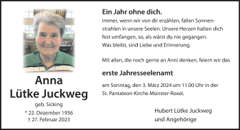 Anzeige von Anna Lütke Juckweg 