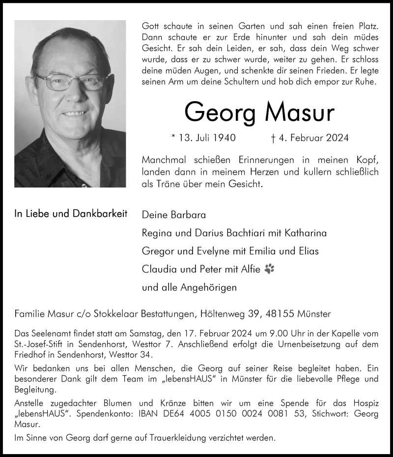  Traueranzeige für Georg Masur vom 10.02.2024 aus 