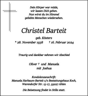 Anzeige von Christel Barteit 