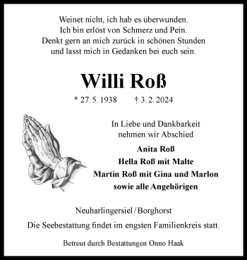 Anzeige von Willi Roß 