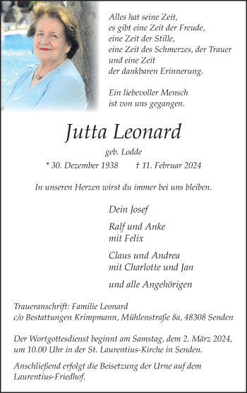 Anzeige von Jutta Leonard 