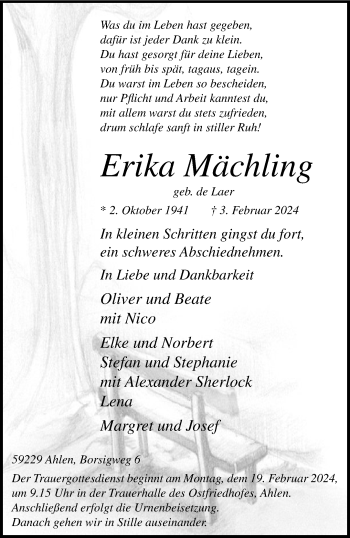 Anzeige von Erika Mächling 