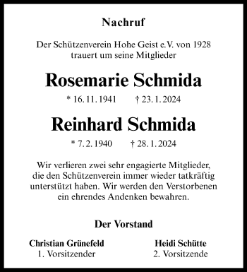 Anzeige von Reinhard Schmida 