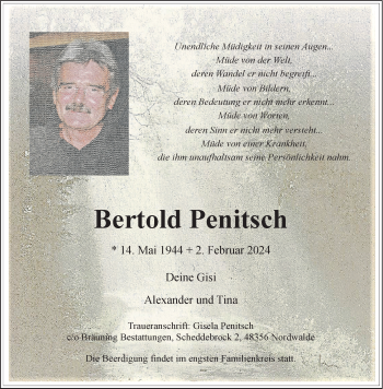 Anzeige von Bertold Penitsch 