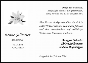 Anzeige von Aenne Sellmeier 