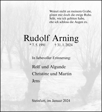 Anzeige von Rudolf Arning 