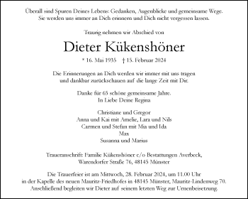 Anzeige von Dieter Kükenshöner 