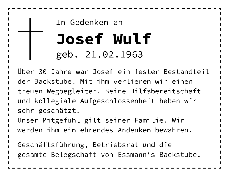  Traueranzeige für Josef Wulf vom 24.02.2024 aus 
