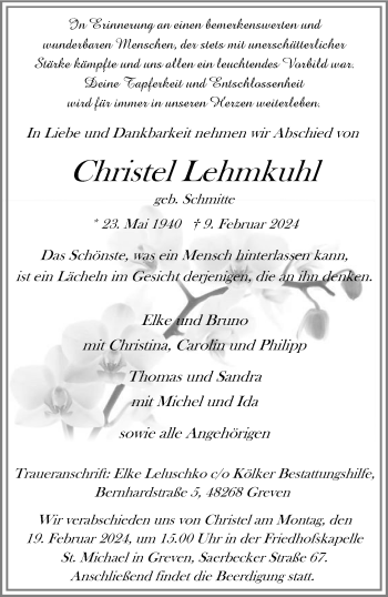 Anzeige von Christel Lehmkuhl 