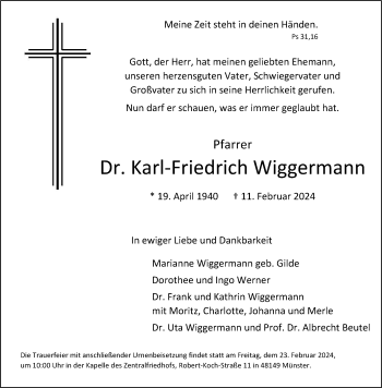 Anzeige von Dr. Karl-Friedrich Wiggermann 