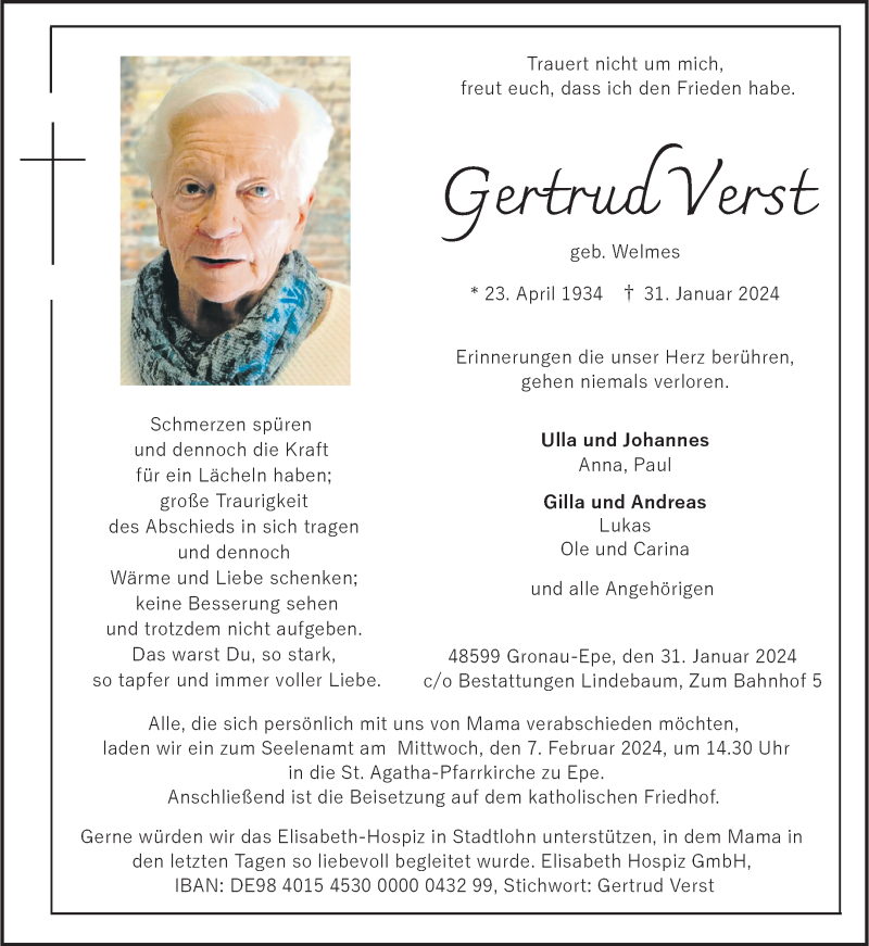  Traueranzeige für Gertrud Verst vom 03.02.2024 aus 