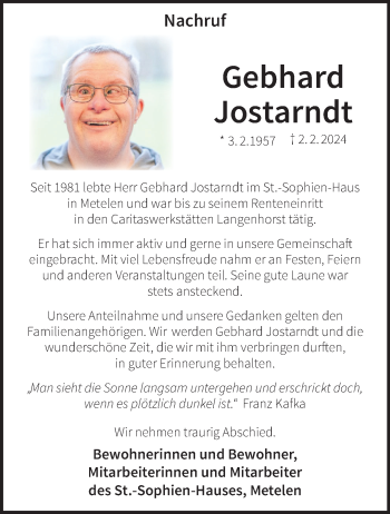 Anzeige von Gebhard Jostarndt 