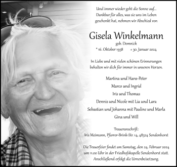 Anzeige von Gisela Winkelmann 