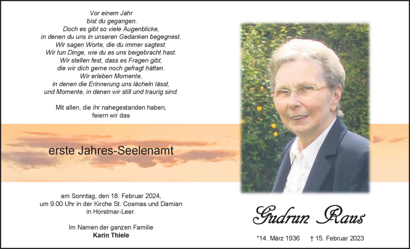  Traueranzeige für Gudrun Raus vom 15.02.2024 aus 