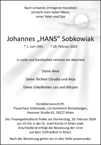 Anzeige von Johannes Sobkowiak 