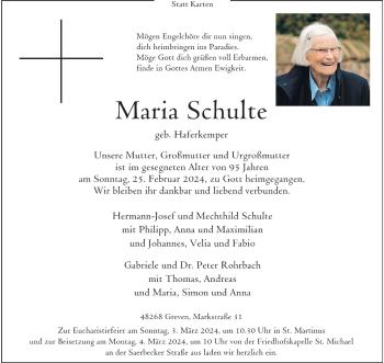 Anzeige von Maria Schulte 