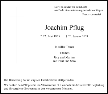 Anzeige von Joachim Pflug 