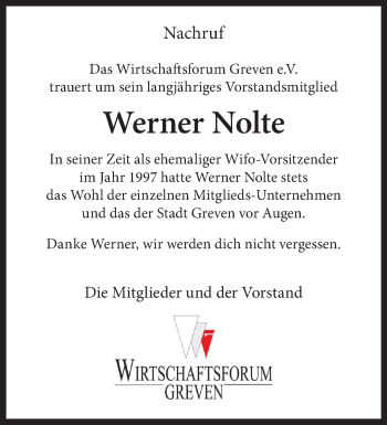 Anzeige von Werner Nolte 