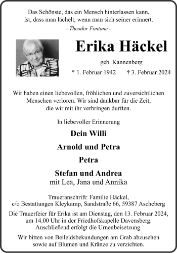 Anzeige von Erika Häckel 