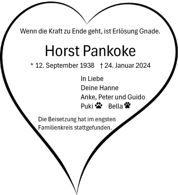 Anzeige von Horst Pankoke 