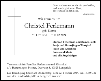 Anzeige von Christel Ferlemann 