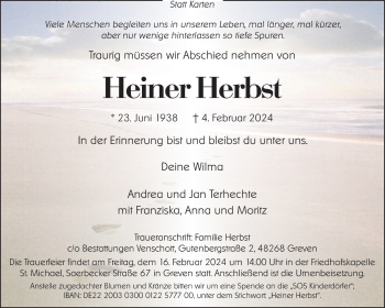 Anzeige von Heiner Herbst 
