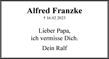 Anzeige von Alfred Franzke 