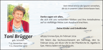 Anzeige von Toni Brügger 