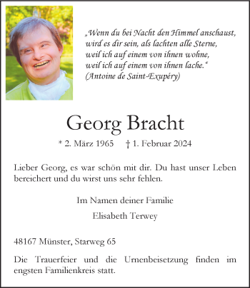 Anzeige von Georg Bracht 