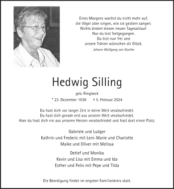 Anzeige von Hedwig Silling 