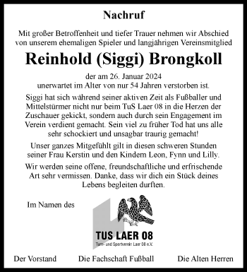Anzeige von Reinhold (Siggi) Brongkoll 
