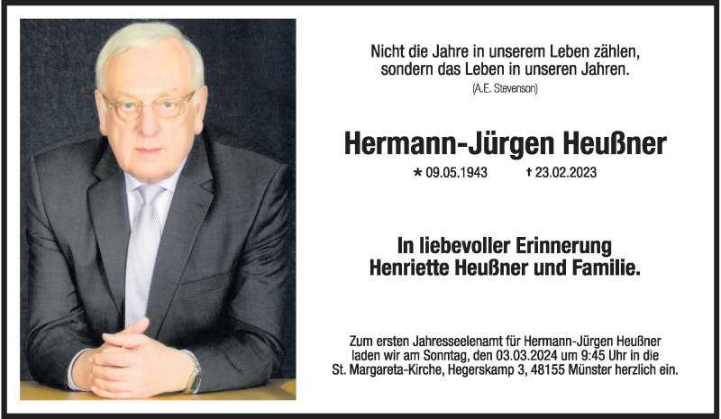  Traueranzeige für Hermann-Jürgen Heußner vom 28.02.2024 aus 