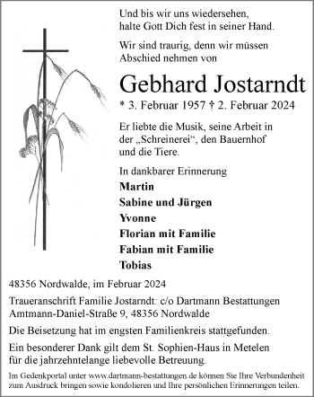 Anzeige von Gebhard Jostarndt 