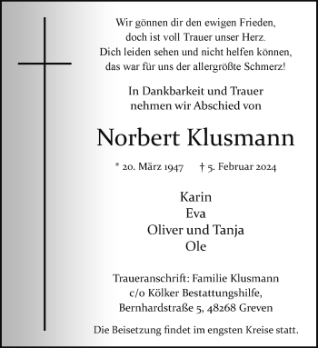 Anzeige von Norbert Klusmann 