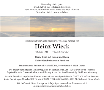 Anzeige von Heinz Wieck 