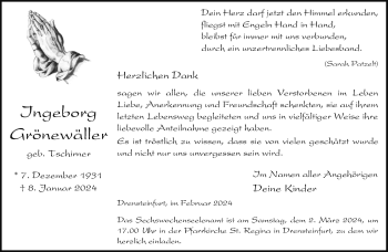 Anzeige von Ingeborg Grönewäller 