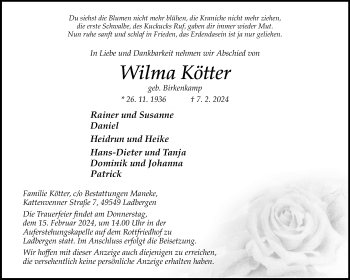 Anzeige von Wilma Kötter 
