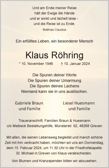 Anzeige von Klaus Röhring 