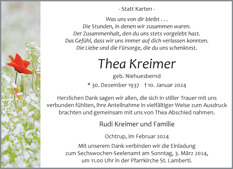  Traueranzeige für Thea Kreimer vom 26.02.2024 aus 