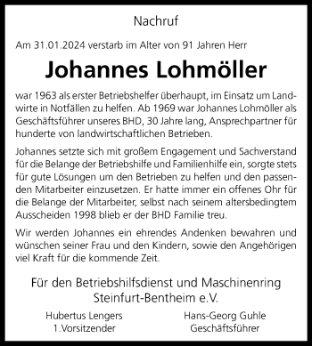 Anzeige von Johannes Lohmöller 